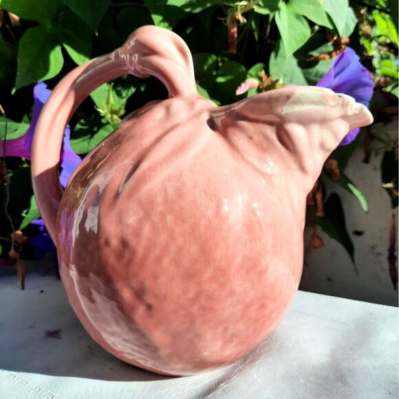 Vintage Stoneware Jug Pink Vine Strawberry Pottery Pitcher 1940s - Picture 5 of 5